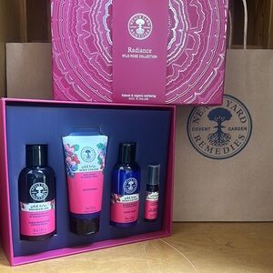 Neal’s Yard Wild Rose Collection: body polish, shower oil, body lotion, serum